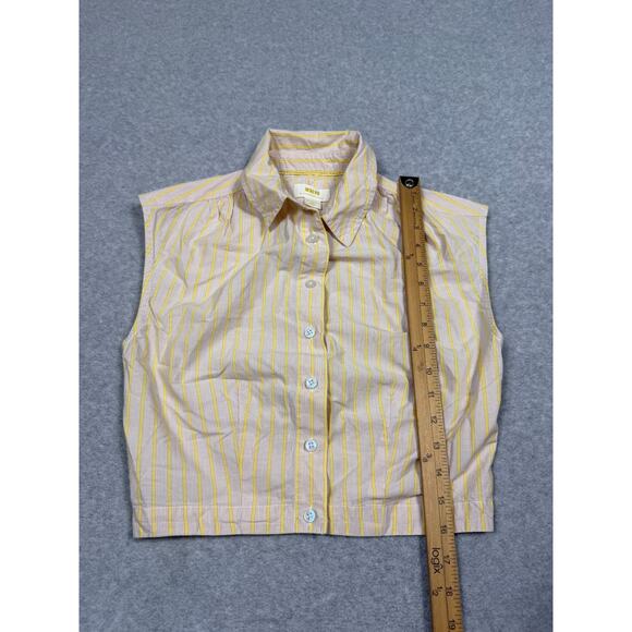 Anthropologie Maeve Womens Size XXS Yellow Stripe Crop Button Front Top - Picture 5 of 6